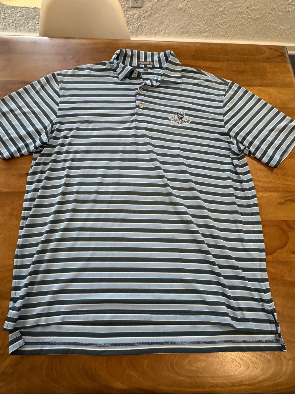 Peter Millar Light Blue and Navy Striped Polo